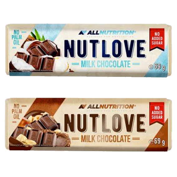 Allnutrition Nutlove milk chocolate bar 69 g - čokoláda, lískový oříšek
